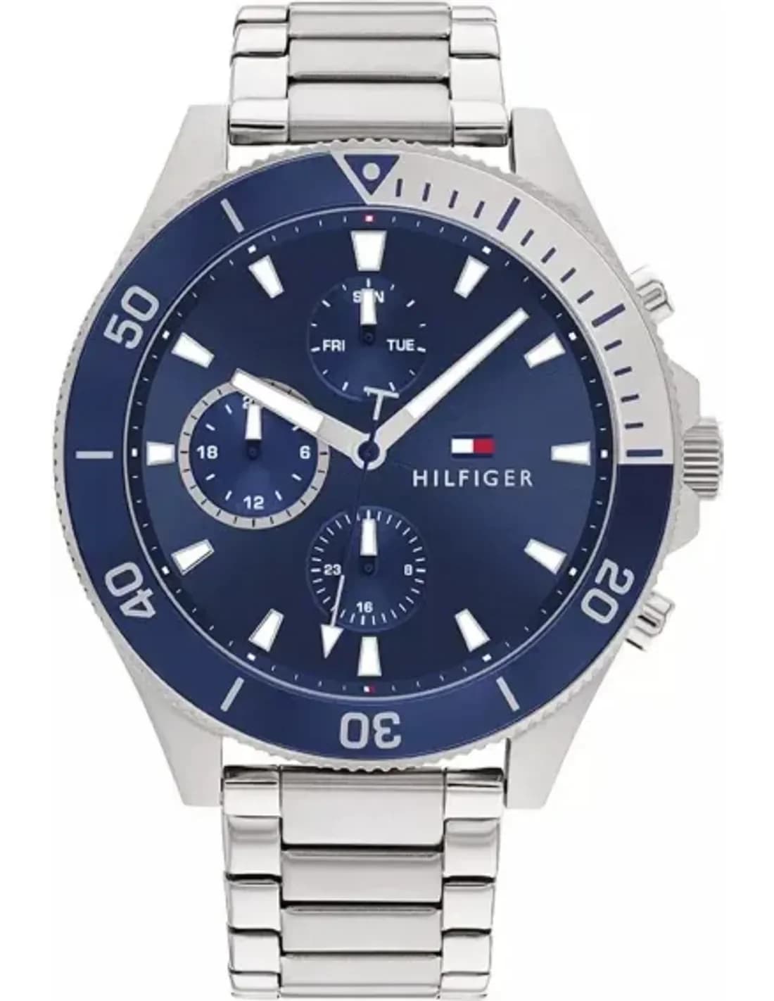 Montre Tommy Hilfiger Larson 1791917 chronomètre sport en acier cadran bleu