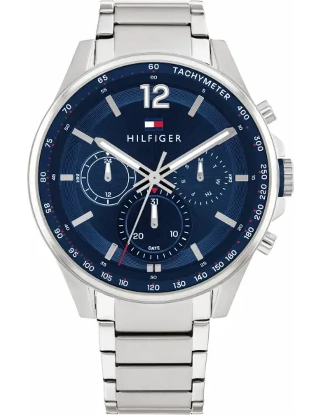 Montre Tommy Hilfiger 1791973 Max Acier Argenté et Cadran Bleu Multifonctions