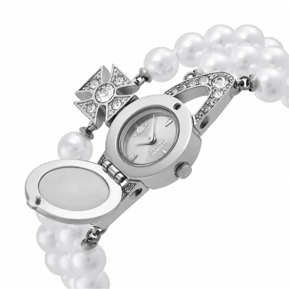 Montre Vivienne Westwood VV326PERS bracelet argenté à perles et orb incrusté de cristaux