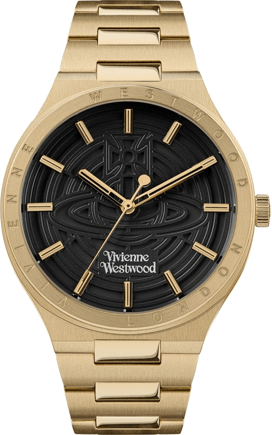 Montre Vivienne Westwood Eltham VV249BKGD bracelet doré en acier cadran noir