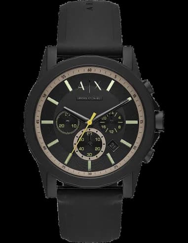 Armani Exchange AX1343 Men's Watch Polished Steel and Black Silicone