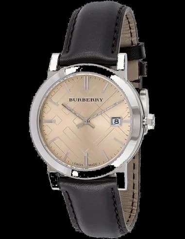 Burberry BU9011 Brown Leather Strap Men's Watch with Engraved Dial Motifs