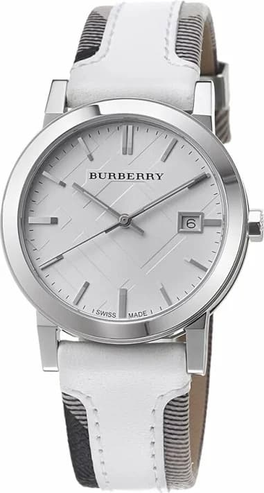 Burberry BU9019 White Leather Strap Silver Dial Men's Watch