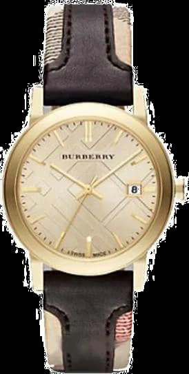 Montre Burberry The City BU9032 cadran rond métal doré bracelet en cuir