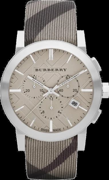 Burberry BU9358 Chronometer Smoke Check Stainless Steel and Black Leather Watch