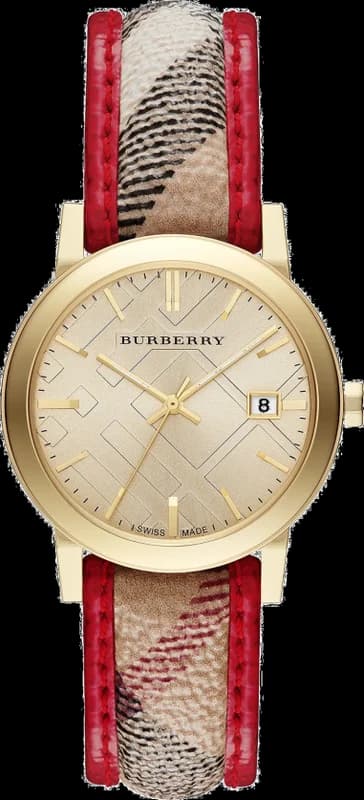 Montre Femme Burberry BU9139 Bracelet en cuir beige et rouge