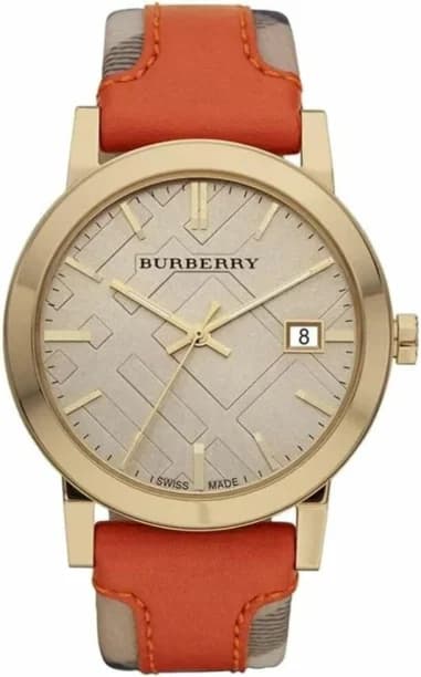 Burberry BU9016 Men's Watch Large Check with Orange Leather Strap
