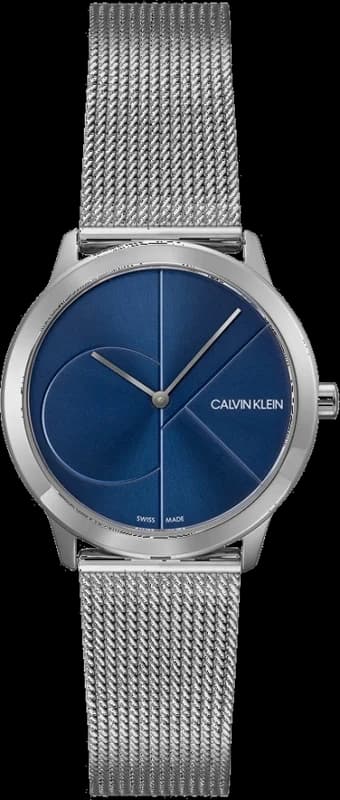 Montre Femme Calvin Klein Minimal K3M2212N quartz cadran bleu bracelet maille en acier inoxydable argenté