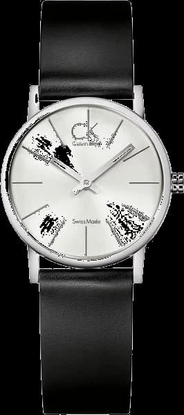 Montre Femme Calvin Klein Post Minimal K7622185 quartz cadran argenté bracelet en cuir noir