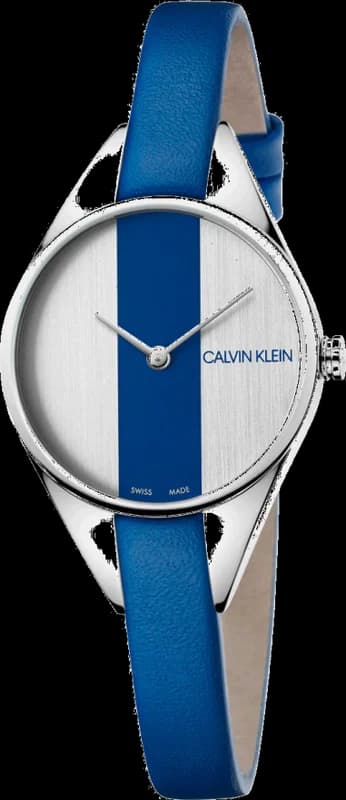 Montre Femme Calvin Klein Rebel K8P231V6 quartz bicolore cadran bleu bracelet cuir bleu