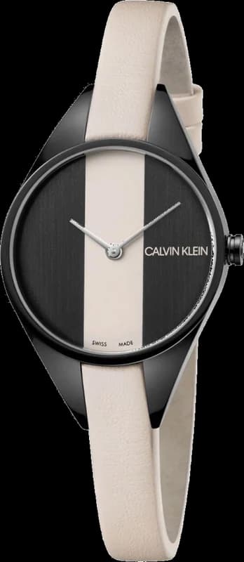 Montre Femme Calvin Klein Rebel K8P237X1 quartz bicolore cadran noir bracelet cuir rose