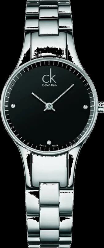 Montre Femme Calvin Klein Simplicity K4323104 quartz cadran noir bracelet en acier inoxydable argenté