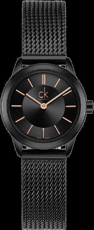 Montre Femme Calvin Klein Swiss Made K3M23421 quartz cadran noir bracelet maille en acier inoxydable noir