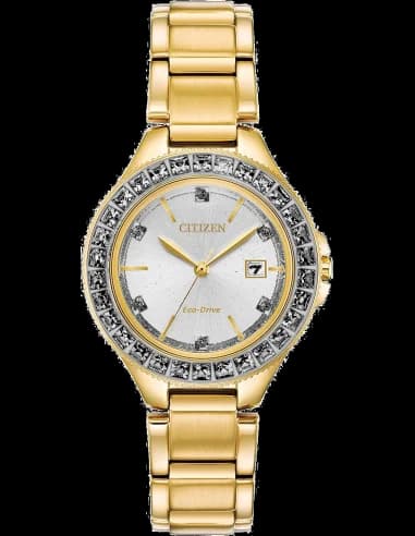 Montre femme Citizen Eco-Drive cristal silhouette en acier inoxydable doré