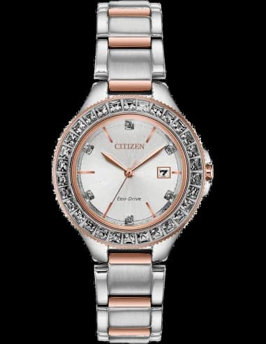Montre femme Citizen Eco-Drive cristal silhouette en acier inoxydable bicolore avec cadran argenté