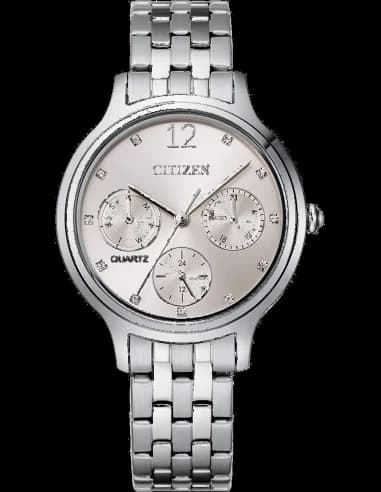 Montre femme Citizen Quartz en acier inoxydable argenté avec cadran rose