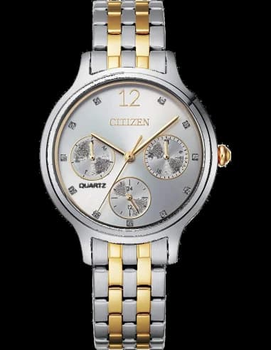 Montre femme Citizen Quartz en acier inoxydable bicolore avec cadran argenté