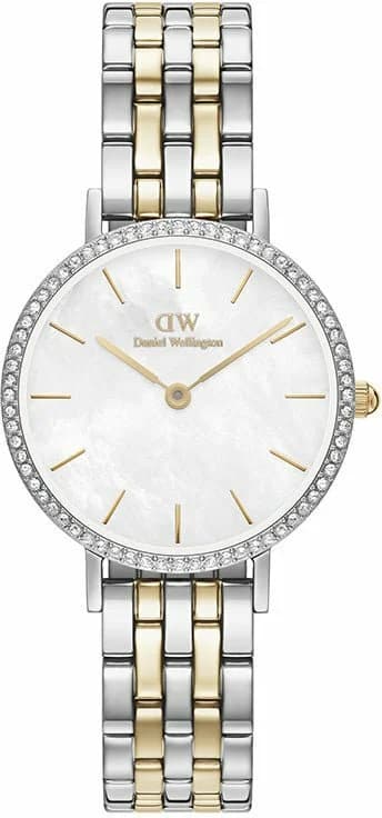Daniel Wellington DW00100665 Petite Lumine Bezel 5-Link Two-Tone Women's Watch Mother-of-Pearl Dial