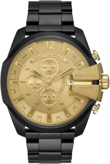 Diesel DZ4485 Mega Chief Black Stainless Steel Gold Dial Men's Watch