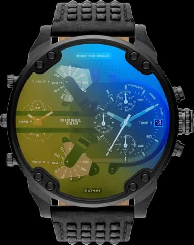 Diesel DZ7451 Big Daddy Oversized Case and Black Leather Strap Men's Watch