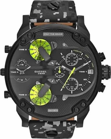 Diesel Mr Daddy 2.0 DZ7311 Men's Watch Black and Grey Camouflage Leather Strap