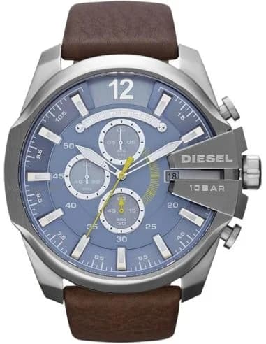 Diesel DZ4281 Mega Chief Men's Watch Blue Dial Brown Leather Strap