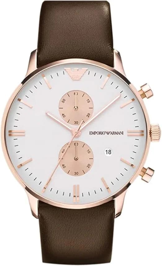 Emporio Armani AR0398 Men's Watch Rose Gold Case and Brown Leather Strap