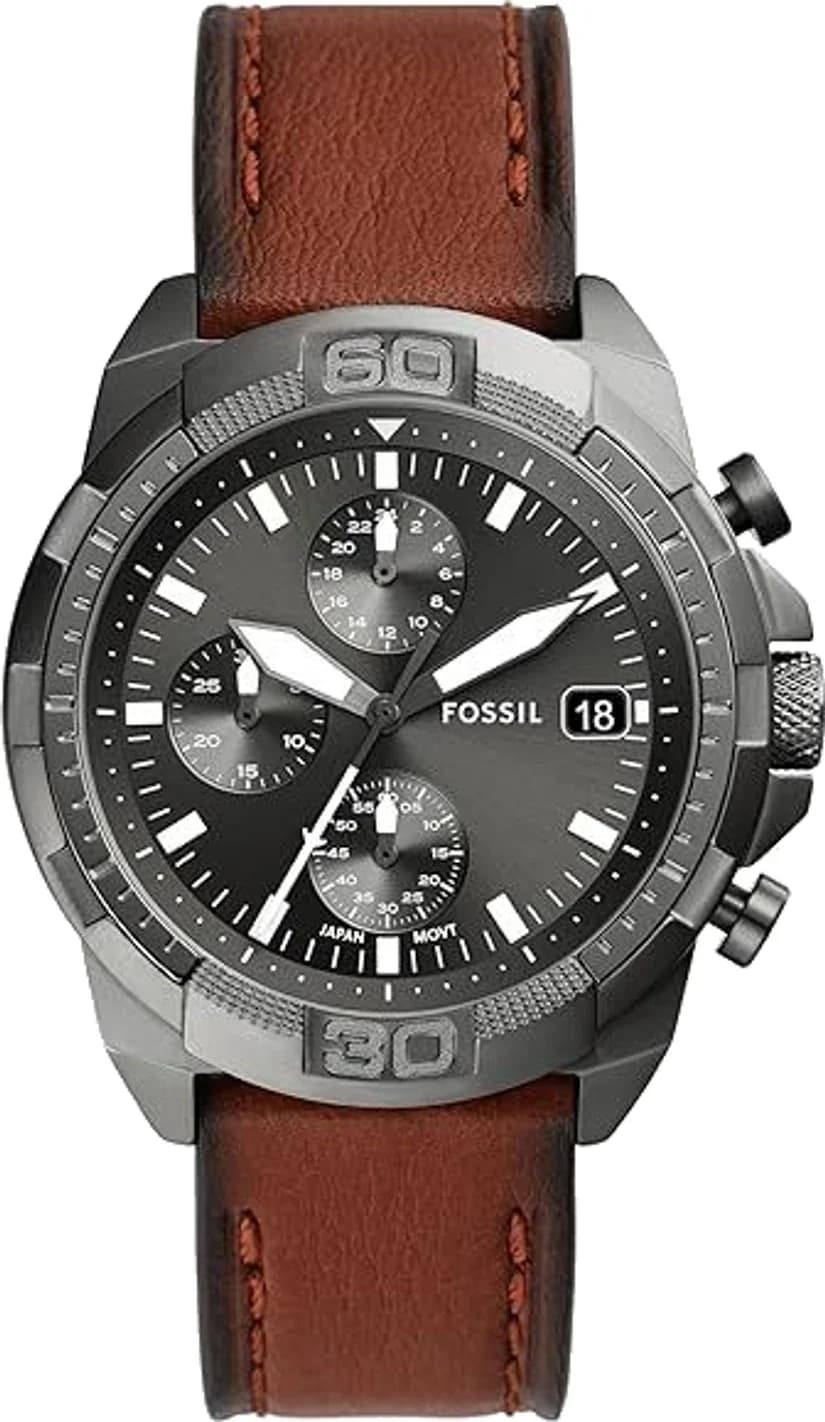 Fossil Bronson FS5855 Grey Dial Leather Strap Men's Watch