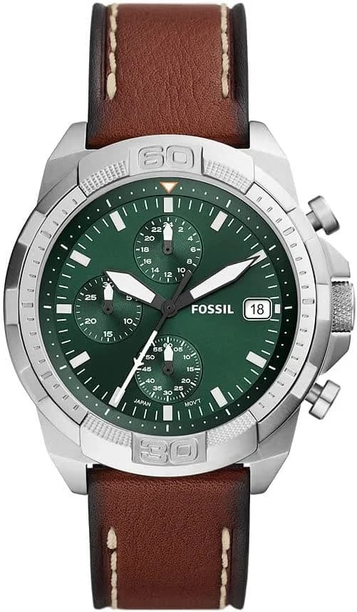 Fossil FS5898 Bronson Green Dial Leather Strap Men's Watch