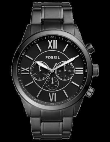 Montre Fossil BQ1127IE Flynn en Acier Noir et Bracelet Cuir