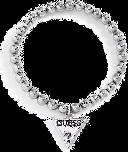 Bracelet Guess en perles d'acétate argenté avec plaque logo