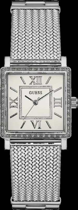 Guess boîtier en argent de 36 mm W0826L1 cadran carré blanc bracelet en maille d'acier inoxydable