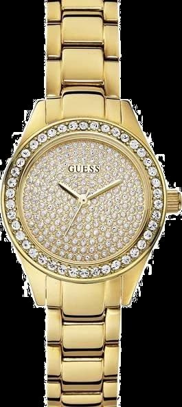 Montre Femme Guess Dress W0230L2 Bracelet acier or jaune et cadran strassé
