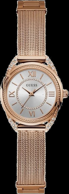 Montre Femme Guess Rose Gold-tone Case W1084L3 Cadran argenté Mesh Bracelet en or rose Quartz