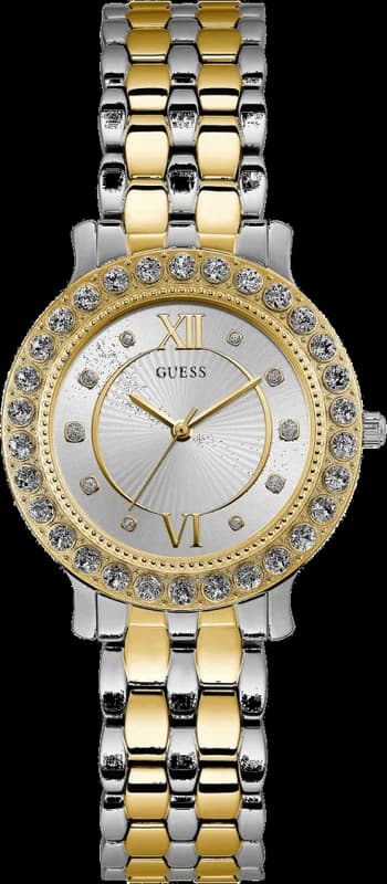 Montre Femme Guess Silver Tone Case W1062L4 Cadran argenté Bracelet en acier inoxydable bicolore Quartz