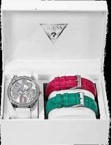 Montre Femme Guess U10565L2 Coffret 3 bracelets cuir : bleu, rose, blanc