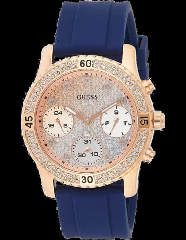 Montre Femme Guess W1098L6 Confetti Silicone Bleu et Acier Rose Gold