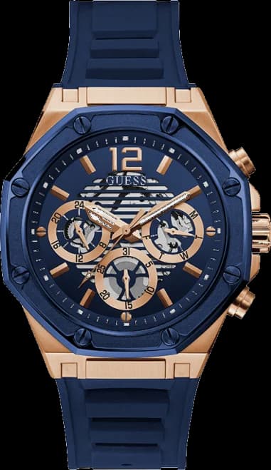 Montre Guess GW0263G2 Boîtier Octogonal Or Rose et Bracelet Silicone Bleu
