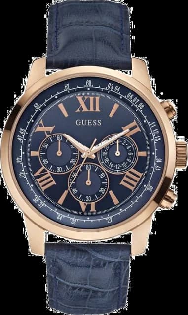 Montre Guess Horizon W0380G5 en Cuir Bleu et Acier Or Rose