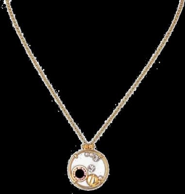 Collier Marc by Marc Jacobs disque noir flotant avec chaine en métal or jaune