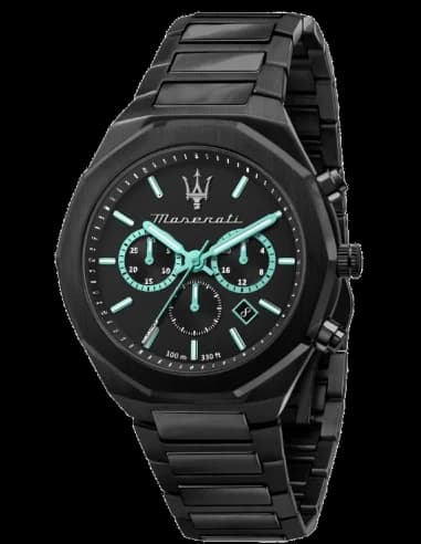 Montre Maserati Stile Aqua Edition R8873644001 Ronde acier noir détails turquoise