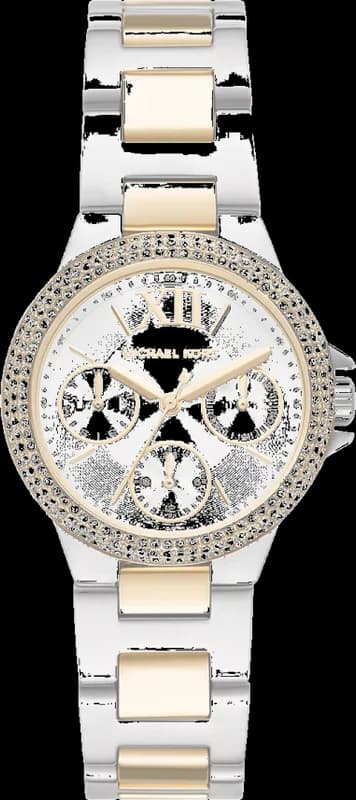 Montre femme Michael Kors Camille MK6982 pavée cadran blanc bracelet en acier inoxydable bicolore