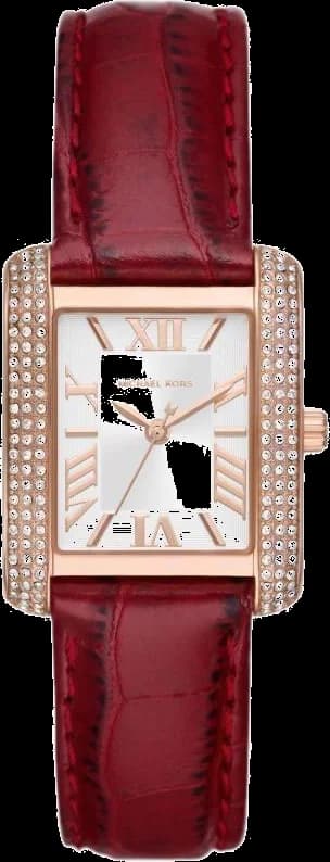 Montre femme Michael Kors Emery MK4689 cadran argenté et bracelet en cuir rouge