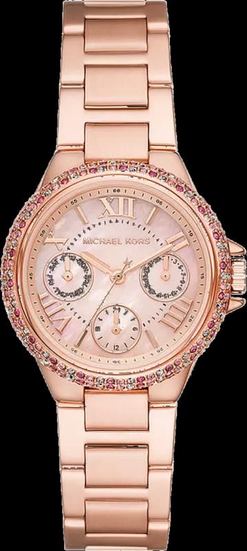 Montre femme Michael Kors Mini-Camille MK7273 Pave cadran ton or rose et bracelet en acier inoxydable