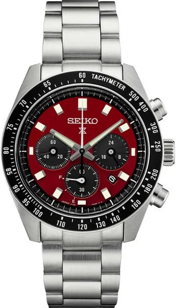 Montre Seiko SSC927 Chronographe Solaire Cadran Rouge et Acier