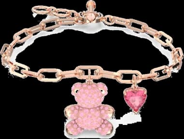 Swarovski Teddy Bear Charm Bracelet Rose Gold Plated Metal