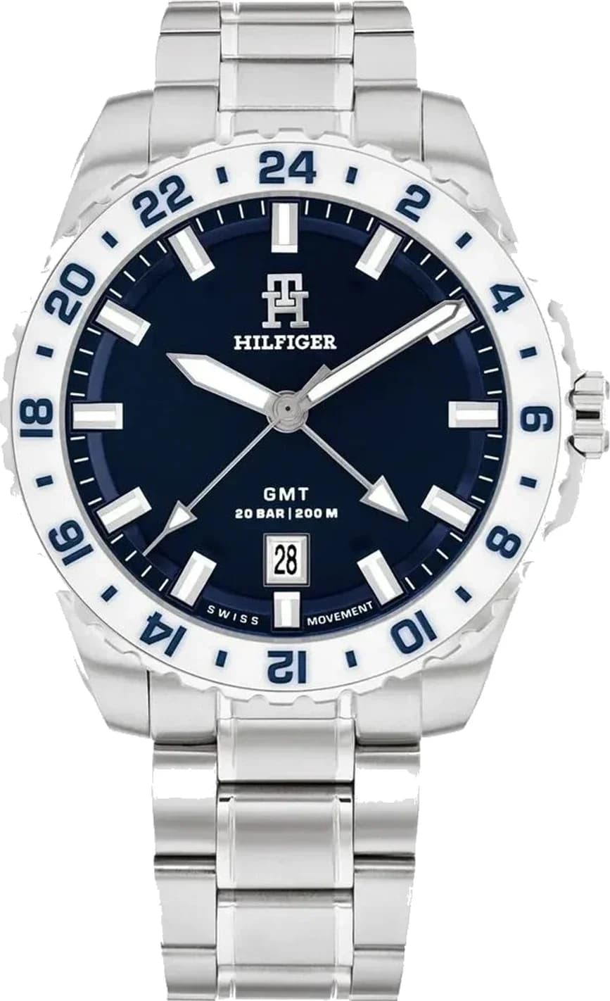 Tommy Hilfiger TH85 GMT 1792132 Men's Watch Blue Dial Stainless Steel Bracelet