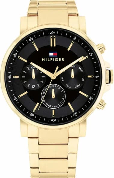 Montre Tommy Hilfiger 1710589 Tyson en Acier Doré et Cadran Noir Multifonctions