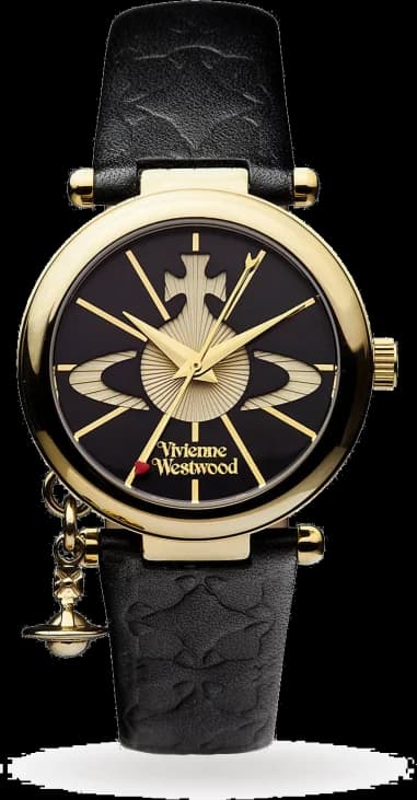 Vivienne Westwood VV006BKGD Black Leather Strap Gold Case Women's Watch